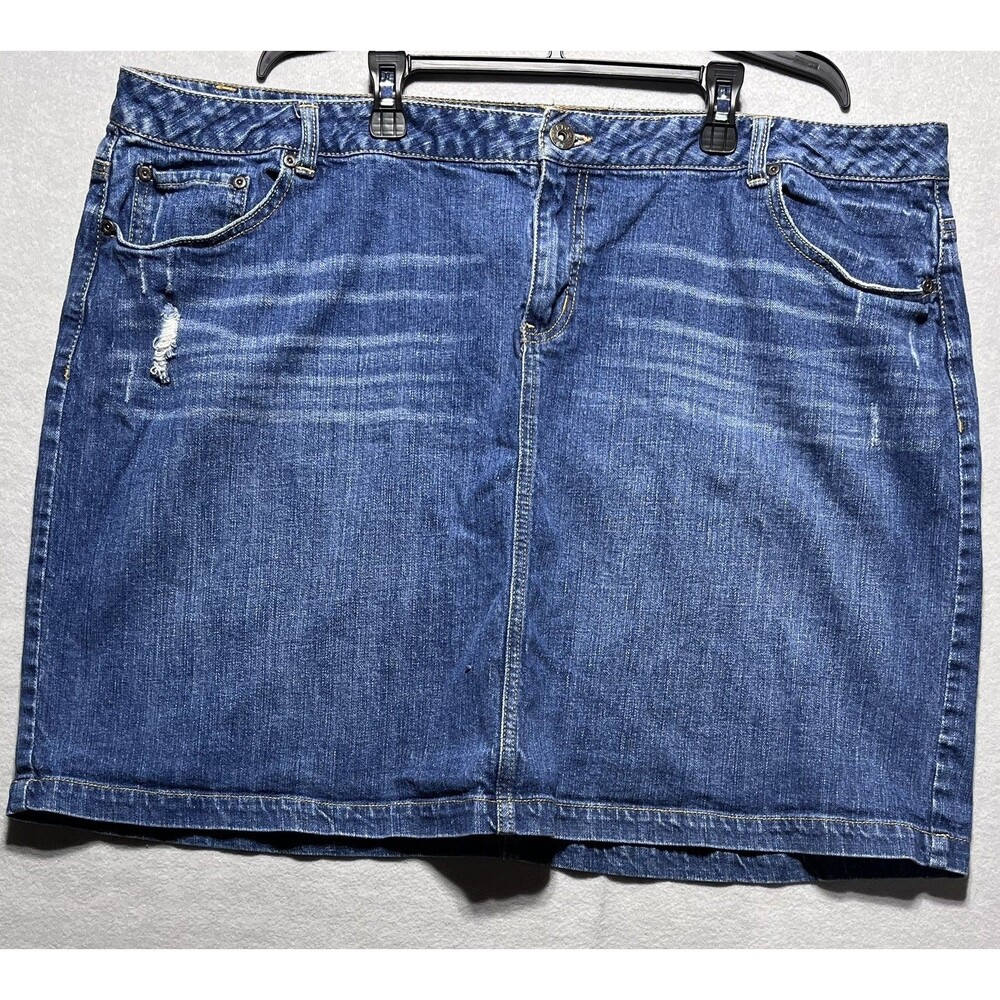 Cato Woman Denim Skirt 24W Blue Distressed Jean Mini Skirt Stretch Plus Size